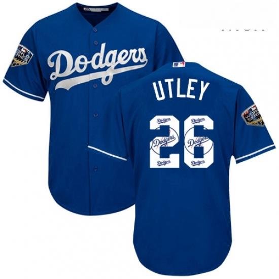 Mens Majestic Los Angeles Dodgers 26 Chase Utley Authentic Royal Blue Team Logo Fashion Cool Base 2018 World Series MLB Jersey