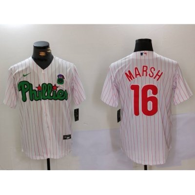 Men Philadelphia Phillies 16 Brandon Marsh White Green Cool Base Stitched Jersey 1