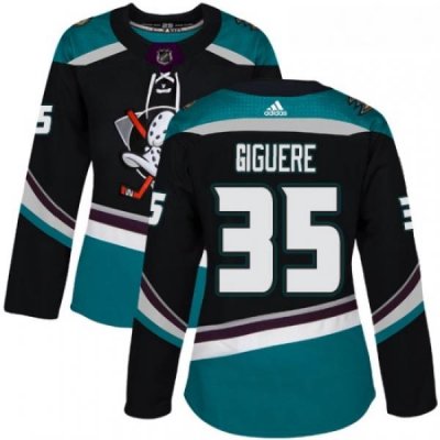 Womens Adidas Anaheim Ducks 35 Jean Sebastien Giguere Authentic Black Teal Third NHL Jersey