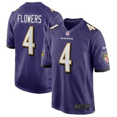 Men Baltimore Ravens 4 Zay Flowers Purple Game Jersey