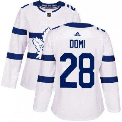 Womens Adidas Toronto Maple Leafs 28 Tie Domi Authentic White 2018 Stadium Series NHL Jersey