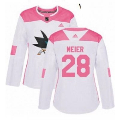 Womens Adidas San Jose Sharks 28 Timo Meier Authentic WhitePink Fashion NHL Jersey