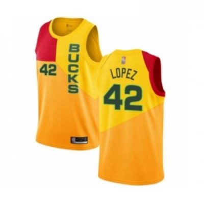 Youth Milwaukee Bucks 42 Robin Lopez Swingman Yellow Basketball Jersey City Edition