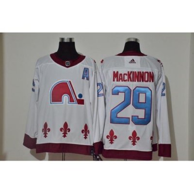 Men Colorado Avalanche 29 Nathan MacKinnon White 2020 21 Reverse Retro Adidas Jersey