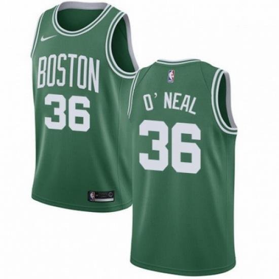 Mens Nike Boston Celtics 36 Shaquille ONeal Swingman GreenWhite No Road NBA Jersey Icon Edition