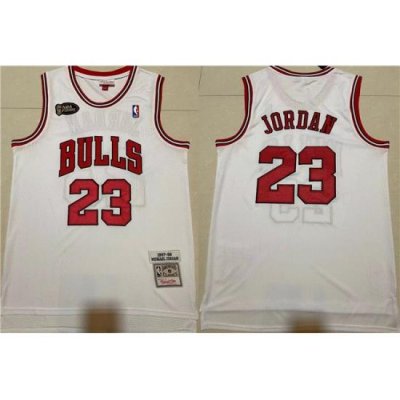 Men Chicago Bulls 23 Michael Jordan White 1997 98 Throwback Stitched Jersey