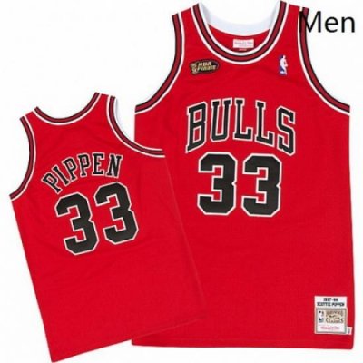 Mens Mitchell and Ness Chicago Bulls 33 Scottie Pippen Authentic Red Throwback NBA Jersey