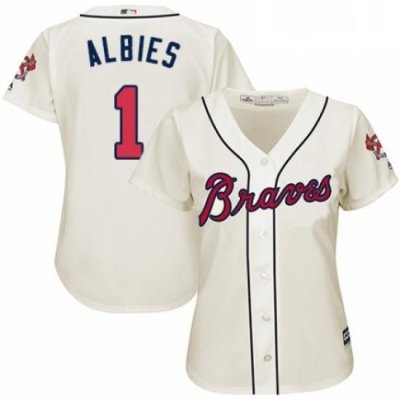 Womens Majestic Atlanta Braves 1 Ozzie Albies Authentic Cream Alternate 2 Cool Base MLB Jersey