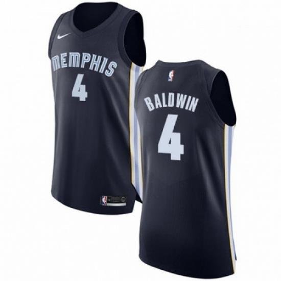 Mens Nike Memphis Grizzlies 4 Wade Baldwin Authentic Navy Blue Road NBA Jersey Icon Edition