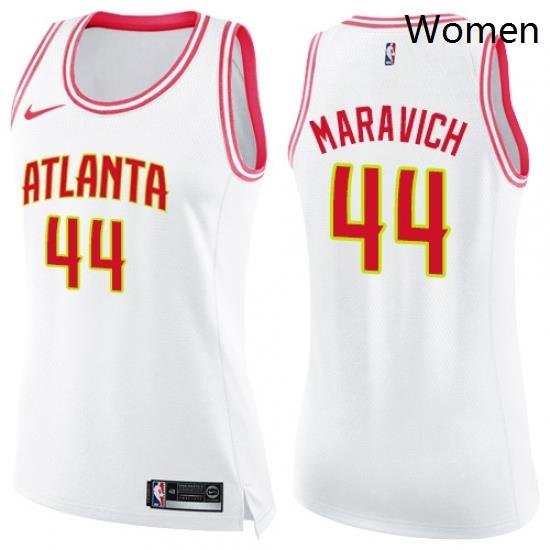 Womens Nike Atlanta Hawks 44 Pete Maravich Swingman WhitePink Fashion NBA Jersey