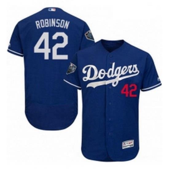 Mens Majestic Los Angeles Dodgers 42 Jackie Robinson Royal Blue Flexbase Authentic Collection 2018 World Series Jersey