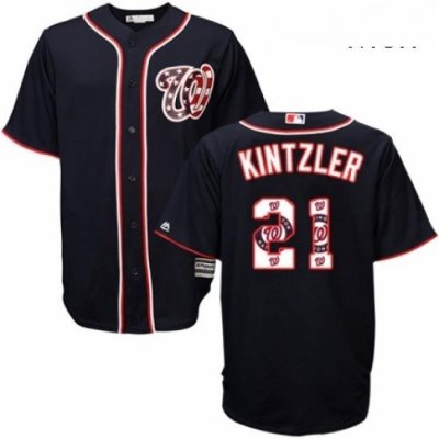 Mens Majestic Washington Nationals 21 Brandon Kintzler Authentic Navy Blue Team Logo Fashion Cool Base MLB Jersey