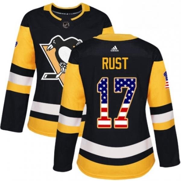 Womens Adidas Pittsburgh Penguins 17 Bryan Rust Authentic Black USA Flag Fashion NHL Jersey