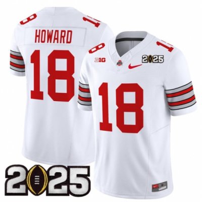 Men's Ohio State Buckeyes #18 Will Howard White 2025 CFP Final Patch F.U.S.E. Vapor Limited Stitched Football Jersey