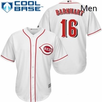 Mens Majestic Cincinnati Reds 16 Tucker Barnhart Replica White Home Cool Base MLB Jersey