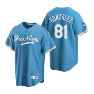 Men Brooklyn Los Angeles Dodgers 81 Victor Gonzalez Light Blue 2020 World Series Champions CooperstoWn Collection Jersey