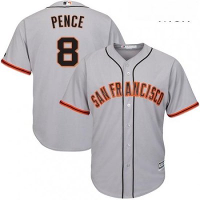 Mens Majestic San Francisco Giants 8 Hunter Pence Replica Grey Road Cool Base MLB Jersey