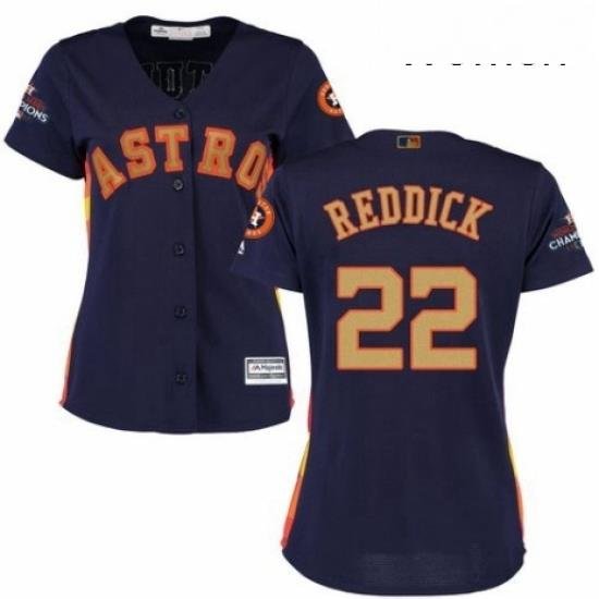 Womens Majestic Houston Astros 22 Josh Reddick Authentic Navy Blue Alternate 2018 Gold Program Cool Base MLB Jersey