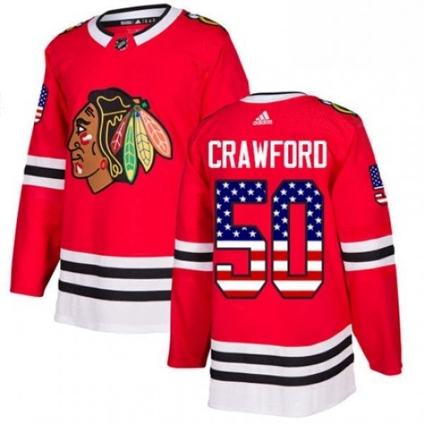 Mens Adidas Chicago Blackhawks 50 Corey Crawford Authentic Red USA Flag Fashion NHL Jersey