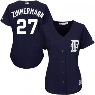 Womens Majestic Detroit Tigers 27 Jordan Zimmermann Replica Navy Blue Alternate Cool Base MLB Jersey