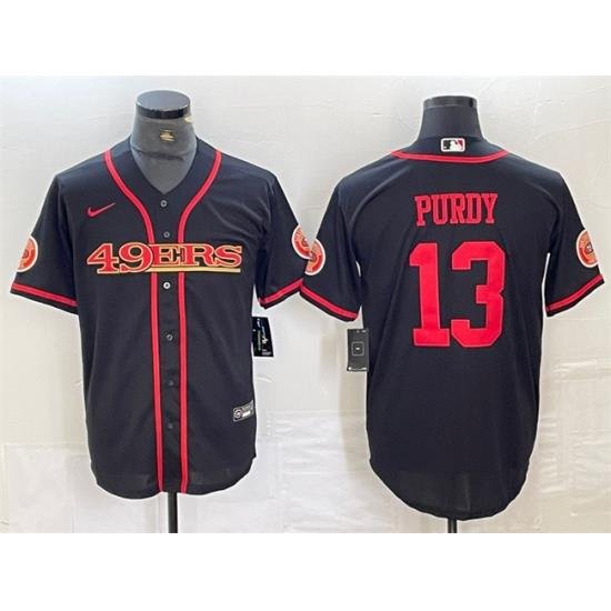 Men San Francisco 49ers 13 Brock Purdy Black With Patch Cool Base Stitched Baseball Jersey