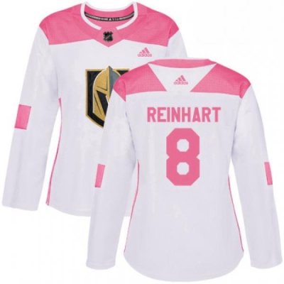 Womens Adidas Vegas Golden Knights 8 Griffin Reinhart Authentic WhitePink Fashion NHL Jersey