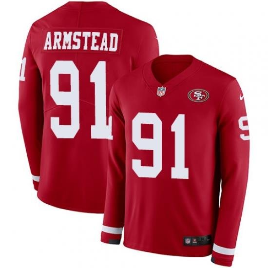 Nike 49ers #91 Arik Armstead Red Team Color Men Stitched NFL Limited Therma Long Sleeve Jersey