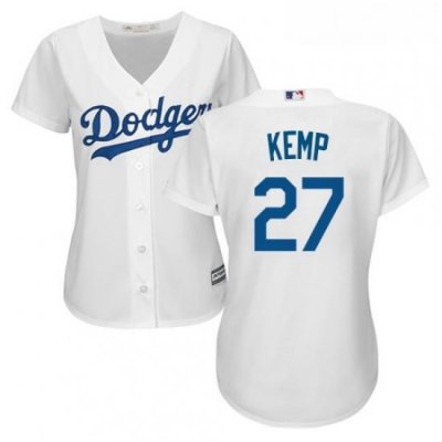 Womens Majestic Los Angeles Dodgers 27 Matt Kemp Replica White Home Cool Base MLB Jersey