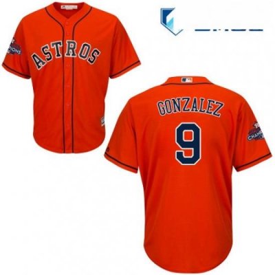 Mens Majestic Houston Astros 9 Marwin Gonzalez Replica Orange Alternate 2017 World Series Champions Cool Base MLB Jersey