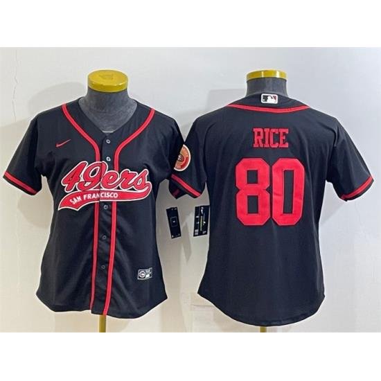 Women San Francisco 49ers 80 Jerry Rice Black With Patch Cool Base Stitched Baseball Jersey