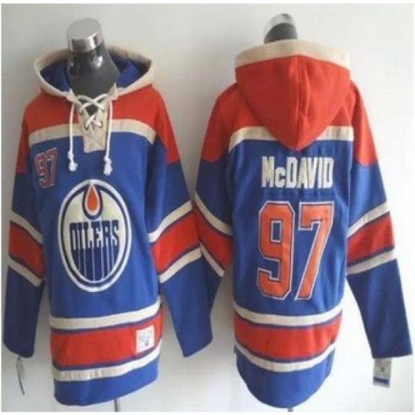 Edmonton Oilers #97 Connor McDavid Light Blue Sawyer Hooded Sweatshirt Stitched NHL Jersey