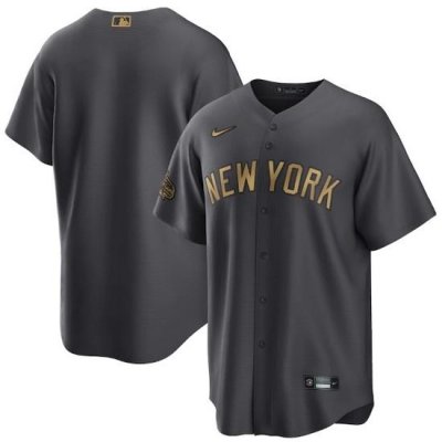 Men NeW York Yankees Blank 2022 All Star Charcoal Cool Base Stitched Baseball Jersey