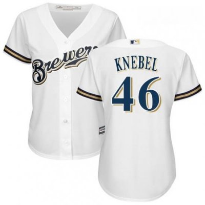 Womens Majestic Milwaukee Brewers 46 Corey Knebel Authentic White Home Cool Base MLB Jersey