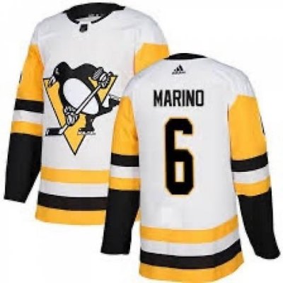 Men u2019s Pittsburgh Penguins 6 Marino White Authentic Stitched Hockey Jersey