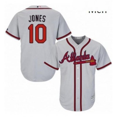 Mens Majestic Atlanta Braves 10 Chipper Jones Replica Grey Road Cool Base MLB Jersey