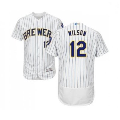 Mens Milwaukee Brewers 12 Alex Wilson White Home Flex Base Authentic Collection Baseball Jersey