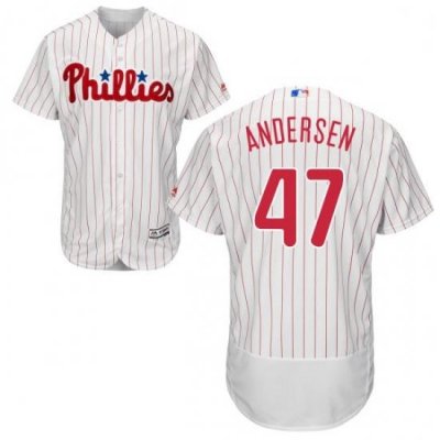 Mens Majestic Philadelphia Phillies 47 Larry Andersen White Home Flex Base Authentic Collection MLB Jersey