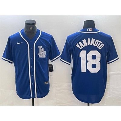 Men Los Angeles Dodgers 18 Yoshinobu Yamamoto Blue Cool Base Stitched Baseball Jersey