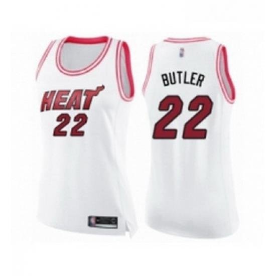 Womens Miami Heat 22 Jimmy Butler Swingman White Pink Fashion Basketball Jersey