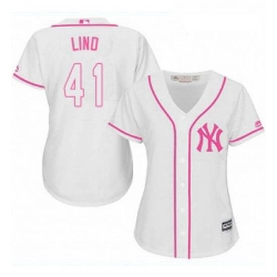 Womens Majestic New York Yankees 41 Adam Lind Authentic White Fashion Cool Base MLB Jersey