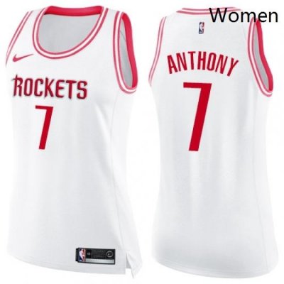 Womens Nike Houston Rockets 7 Carmelo Anthony Swingman White Pink Fashion NBA Jersey