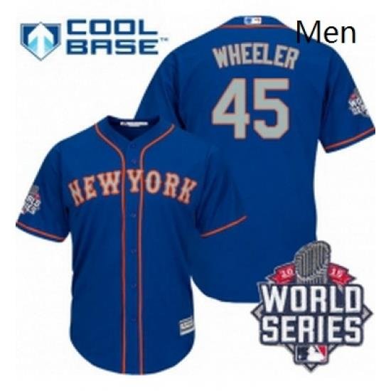 Mens Majestic New York Mets 45 Zack Wheeler Authentic Royal Blue Alternate Road Cool Base 2015 World Series MLB Jersey