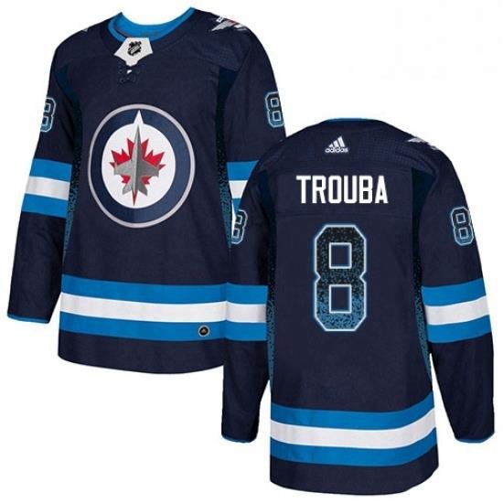 Mens Adidas Winnipeg Jets 8 Jacob Trouba Authentic Navy Blue Drift Fashion NHL Jersey