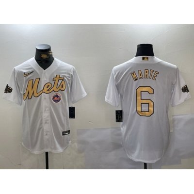 Men New York Mets 6 Starling Marte 2022 All Star White Cool Base Stitched Baseball Jersey