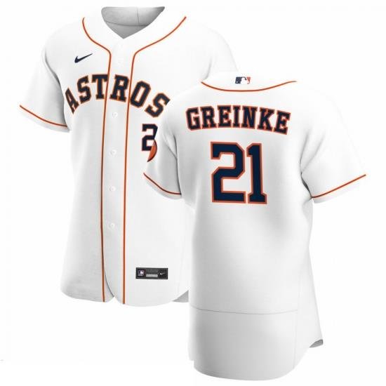 Men Houston Astros 21 Zack Greinke Men Nike White Home 2020 Flex Base Player MLB Jersey