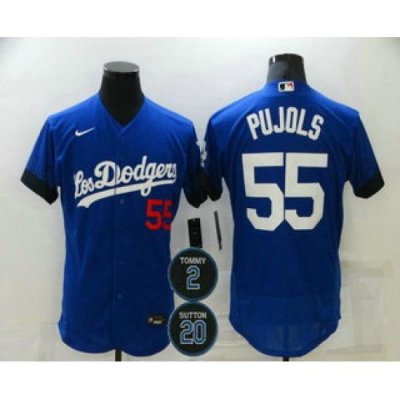 Men Los Angeles Dodgers 55 Albert Pujols Blue 2 20 Patch City Connect Flex Base Stitched Jersey