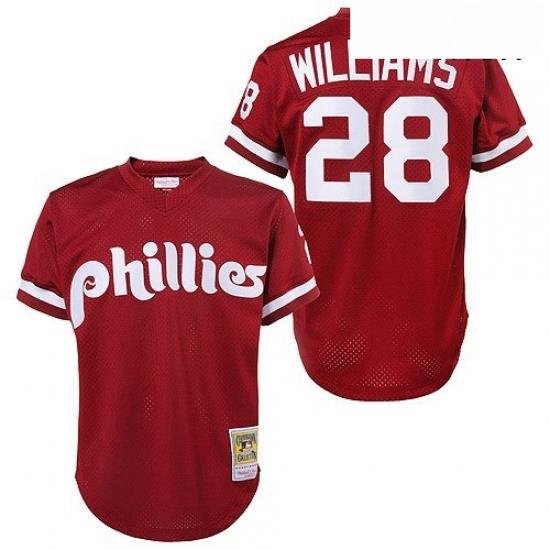 Mens Mitchell and Ness 1991 Philadelphia Phillies 28 Mitch Williams Replica Red Throwback MLB Jersey