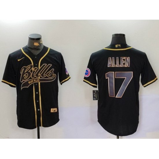 Men Buffalo Bills 17 Josh Allen Black Cool Base Stitched Baseball Jersey 6