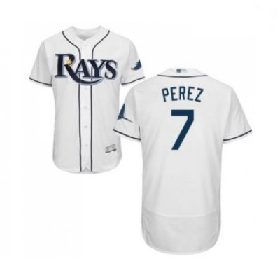 Mens Tampa Bay Rays 7 Michael Perez Home White Home Flex Base Authentic Collection Baseball Jersey