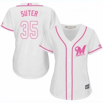 Womens Majestic Milwaukee Brewers 35 Brent Suter Authentic White Fashion Cool Base MLB Jersey